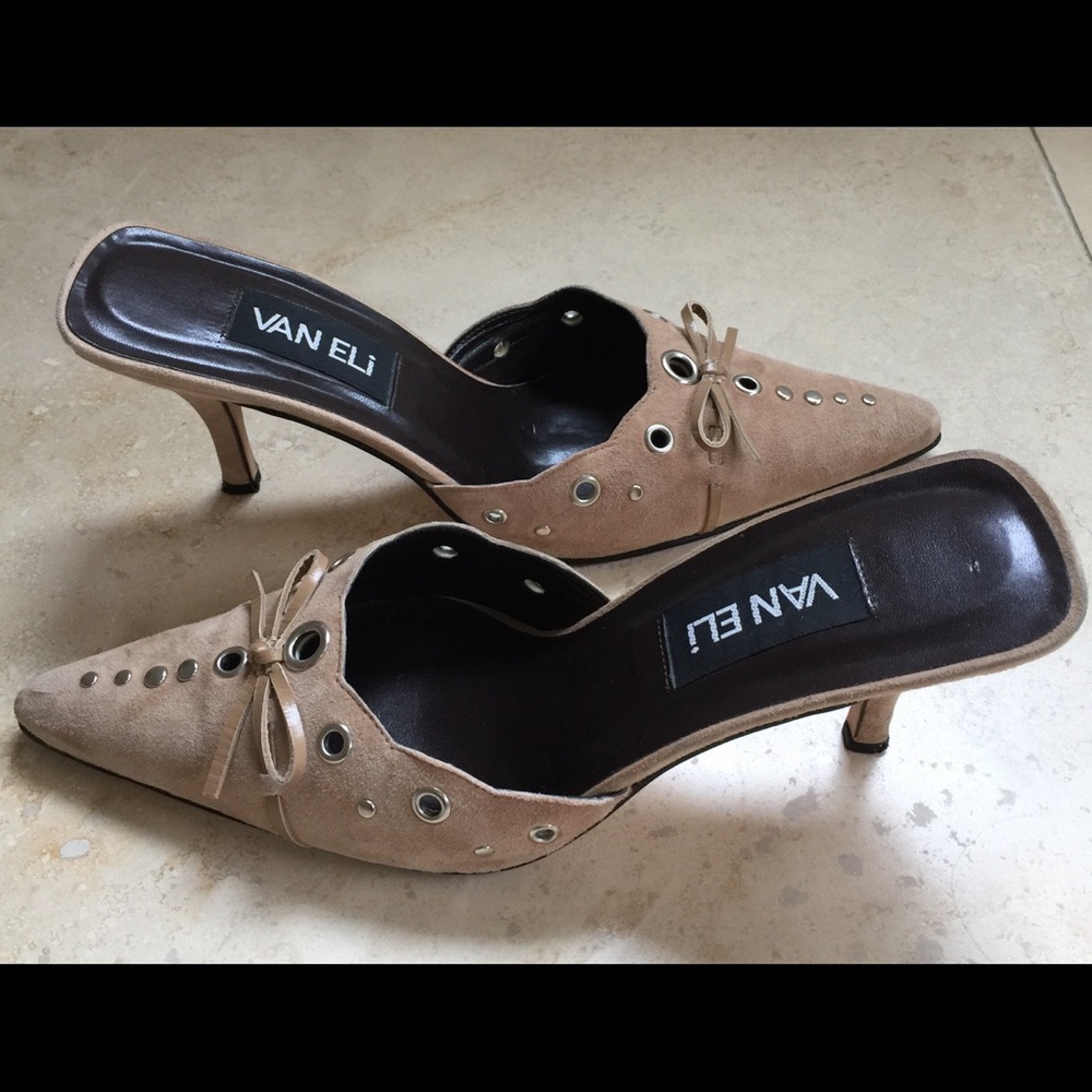 Van Eli tan suede slides